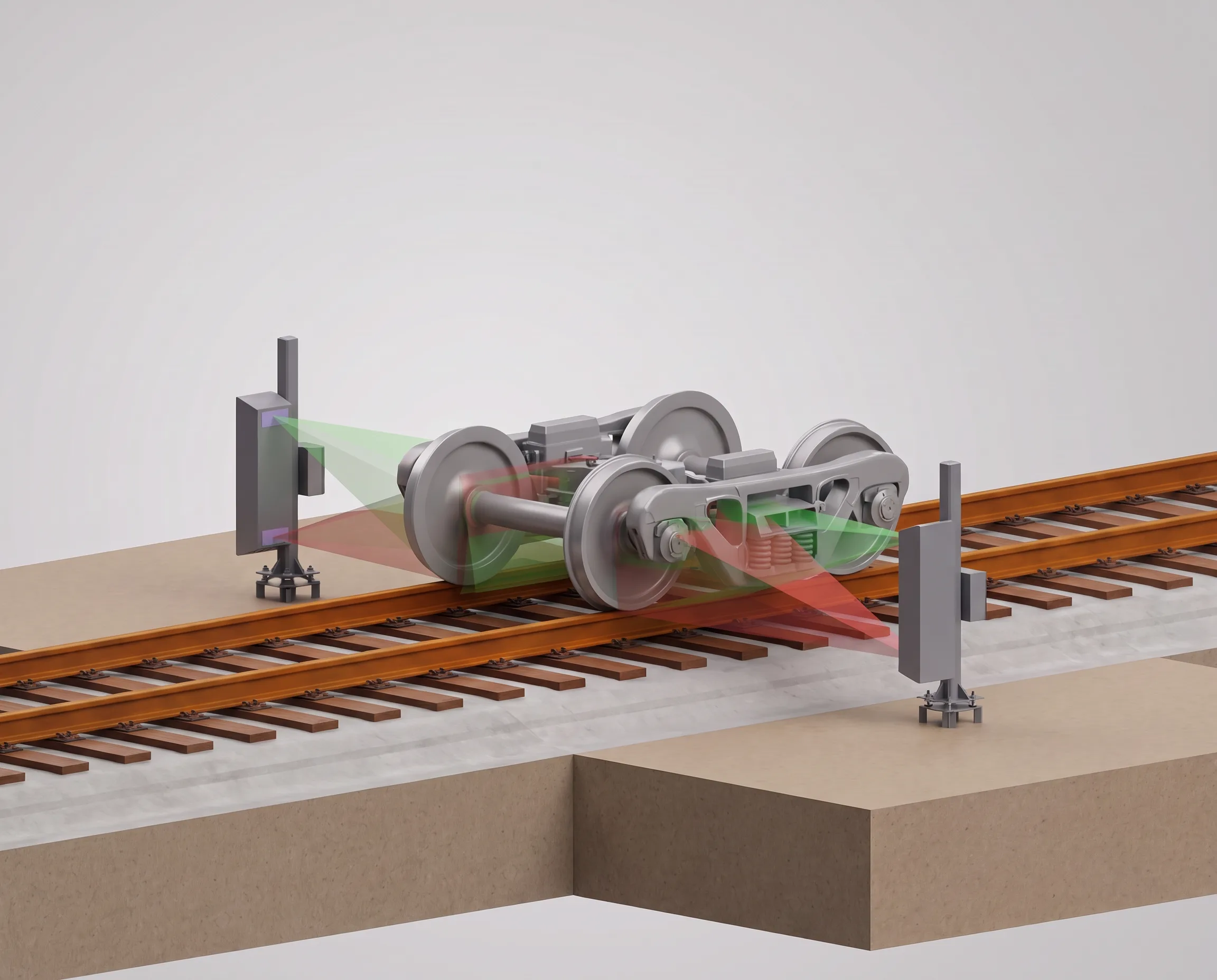 Two trackside BrakeMAP-Shoe units imaging the brake rigging of a passing truck from both sides